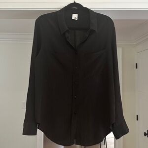 IRIS & INK Black 100% Silk Long-Sleeve Button-up Shirt - Size US 10